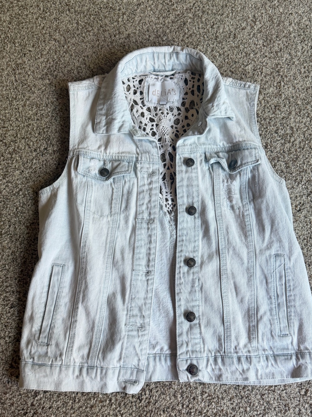 dELiA*s Light Blue Denim Tank Vest with Lace Back - juniors